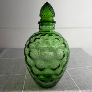 Vintage Wheatonware Green Honeycomb Glass Decanter‎ with Lid Bottle Jar